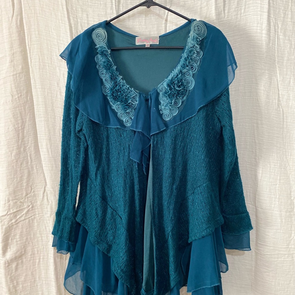 Vintage Pretty Angel Teal Layered Cardigan